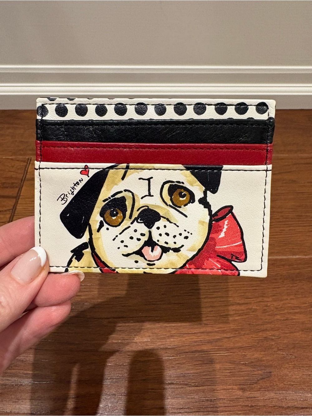 Brighton Dog Print Cardholder in White, Black, Red